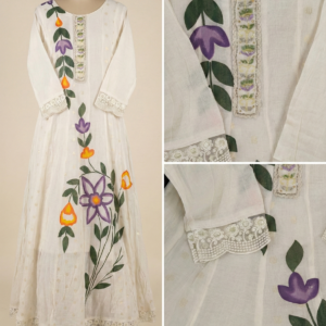 White Hand Painted Floral Frock