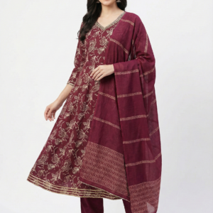 Maroon 3 Pc Kurti Set