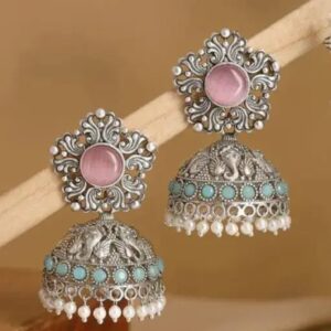 Oxidised peacock jhumka