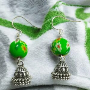 Oxidised green plated hanging jhumka