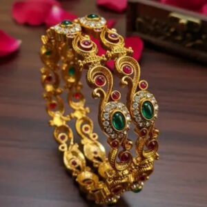 1 gm gold bangle with green and red stone