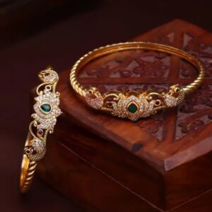 AD stone bangle with lotus and peacock