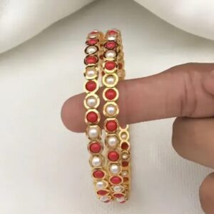 Pearl and coral bangle