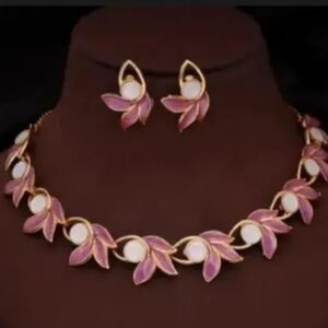 Necklace with pink leave