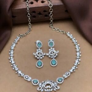Silver plated teal stone necklace